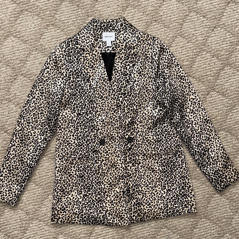 Nine West Leopard Print Double-Breasted Blazer in Tan and Black